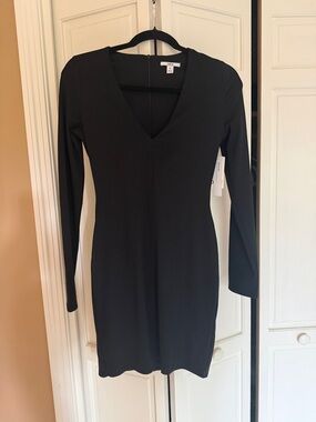 BCBG Black Long-Sleeve V-Neck Mini Dress
